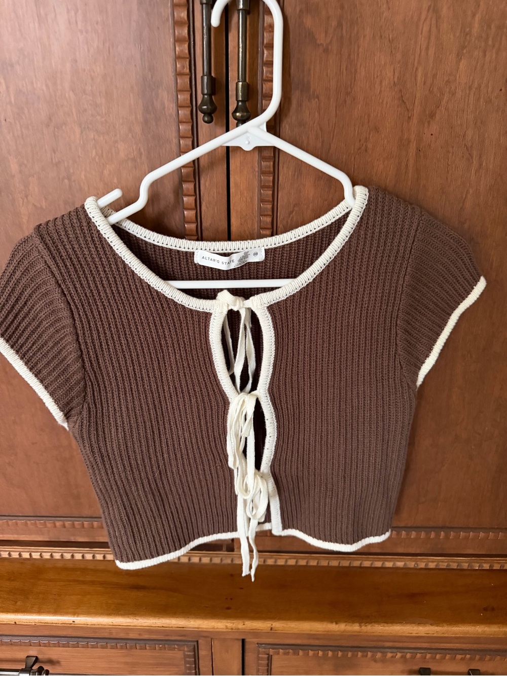 Altar'd State Brown Knit Shirt, Cozy Preppy Style (XXS) - Fits like a S